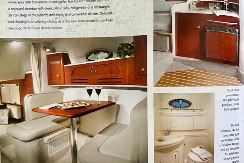 Slide: The Image of 2006 Sea Ray Sundancer 280 interior with galley, dinette, and bathroom details. - 22