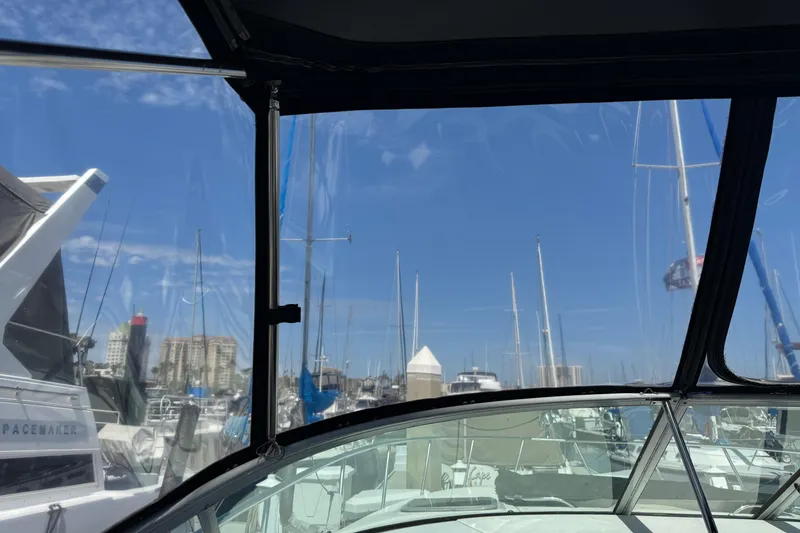 Slide: The Image of View from 2006 Chaparral Signature 350 boat, overlooking marina with clear blue sky. - 30