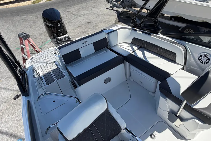 Slide: The Image of 2023 Monterey M-45 boat interior with sleek seating and modern design. - 14