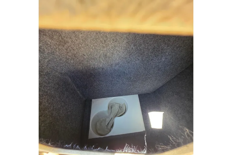 Slide: The Image of Interior storage compartment of 2018 Chris-Craft Launch 23 boat, featuring carpeted walls. - 23