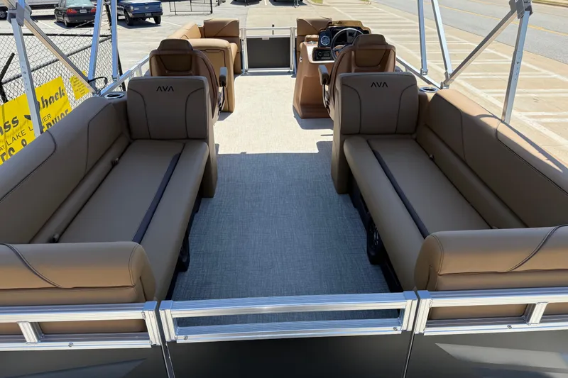 Slide: The Image of 2026 Avalon VENTURE QUAD LOUNGE pontoon boat with spacious seating and modern design. - 35