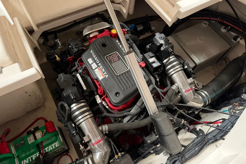 Slide: The Image of Engine compartment of a 2008 Regal 2700 Bowrider featuring a Volvo Penta engine. - 38