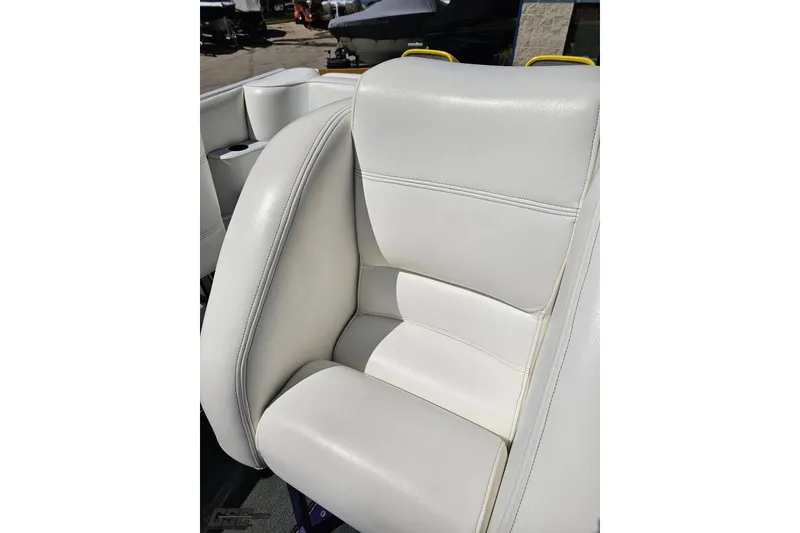 Slide: The Image of White leather seat of 2001 Cigarette 42' Tiger boat, showcasing luxury and comfort. - 100