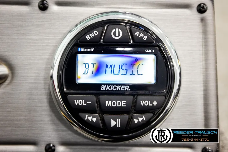 Slide: The Image of Kicker Bluetooth audio system in 2018 Ranger VS1882 WT boat dashboard. - 42