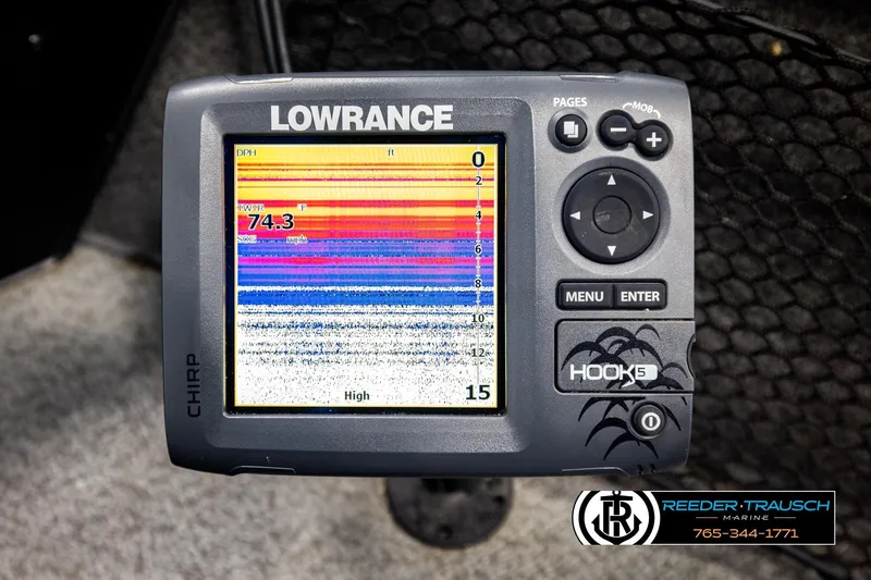 Slide: The Image of Lowrance Hook5 fish finder display on 2018 Ranger VS1882 WT boat. - 47