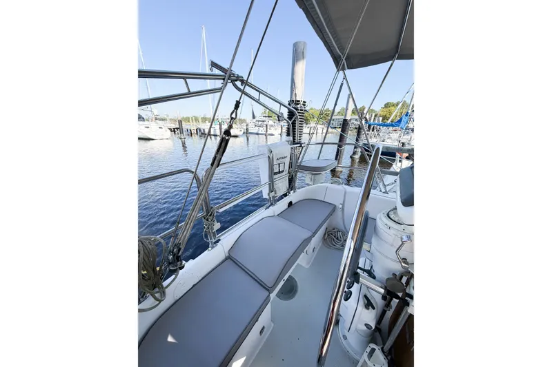 Slide: The Image of Cockpit view of 1996 Catalina 36 MkII sailboat docked at marina. - 16
