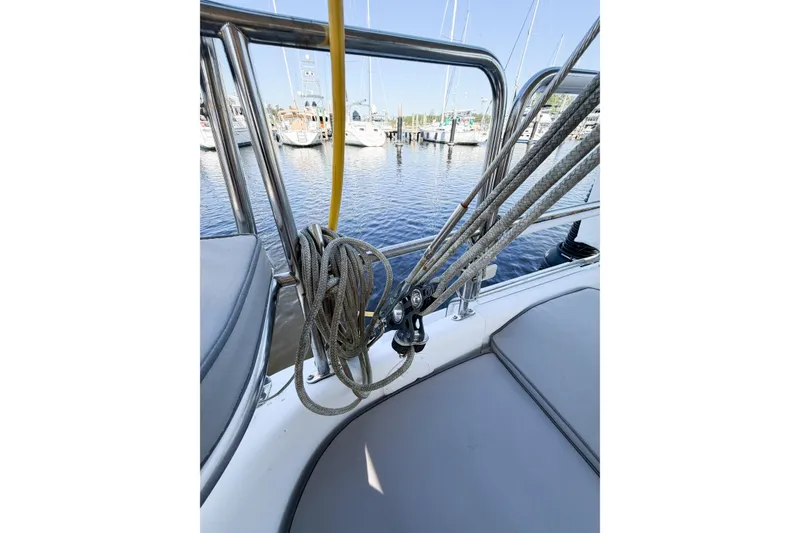 Slide: The Image of Sailboat deck view with ropes and railing, Catalina 36 MkII, 1996 model. - 17