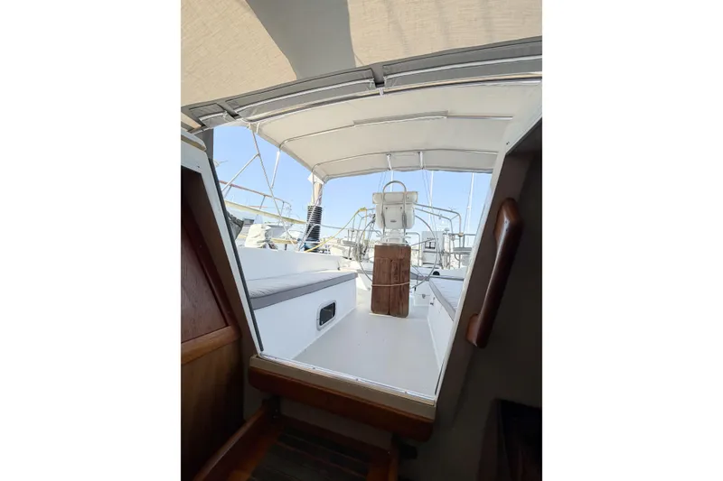 Slide: The Image of Interior view of a 1996 Catalina 36 MkII sailboat cockpit with canopy and seating. - 20