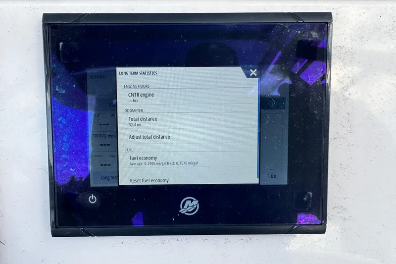 Slide: The Image of Display screen showing long-term statistics for a 2022 Axopar 22 T-Top boat. - 8