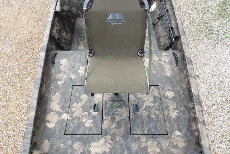 Slide: The Image of 2026 Crestliner 1860 Retriever SC boat with camouflage interior and central seat. - 24