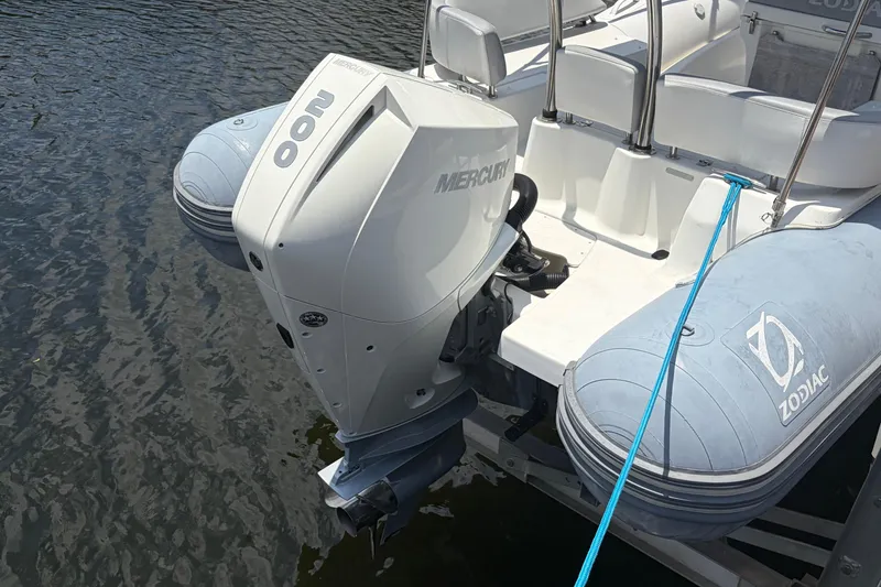 Slide: The Image of 2021 Zodiac N-ZO 680 boat with Mercury 200 outboard engine on water. - 3