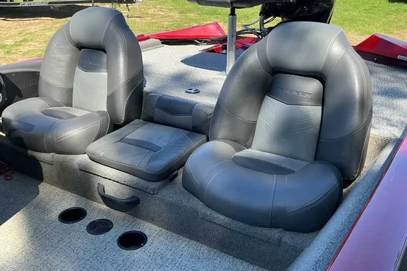 Slide: The Image of 2020 Tracker Pro Team 175 TXW Tournament Edition boat seats, featuring sleek black and gray design. - 6
