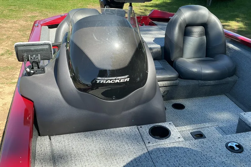 Slide: The Image of 2020 Tracker Pro Team 175 TXW Tournament Edition boat interior with seats and control panel. - 9