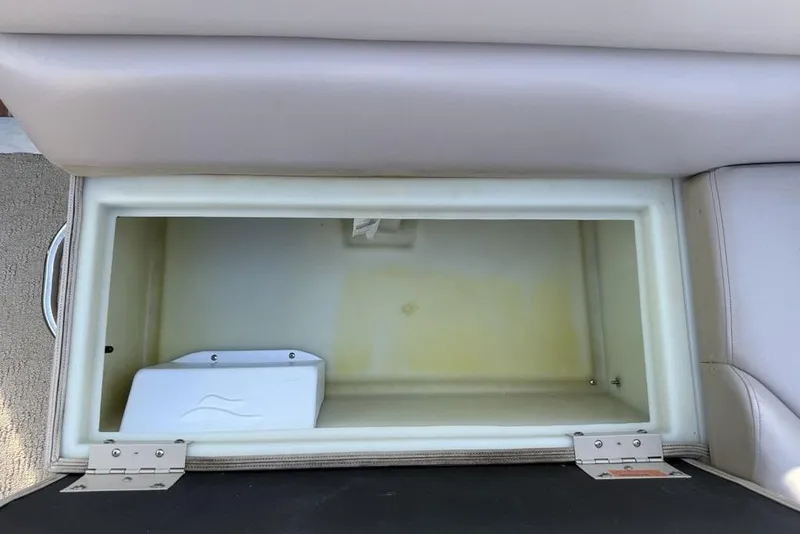 Slide: The Image of Beige leather seating on 2013 South Bay 422 CR pontoon boat, sunny day. - 22