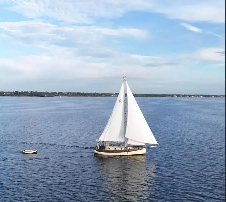 The Image of Bristol Channel Cutter 28 sailboat on calm waters, year 2006. - 0