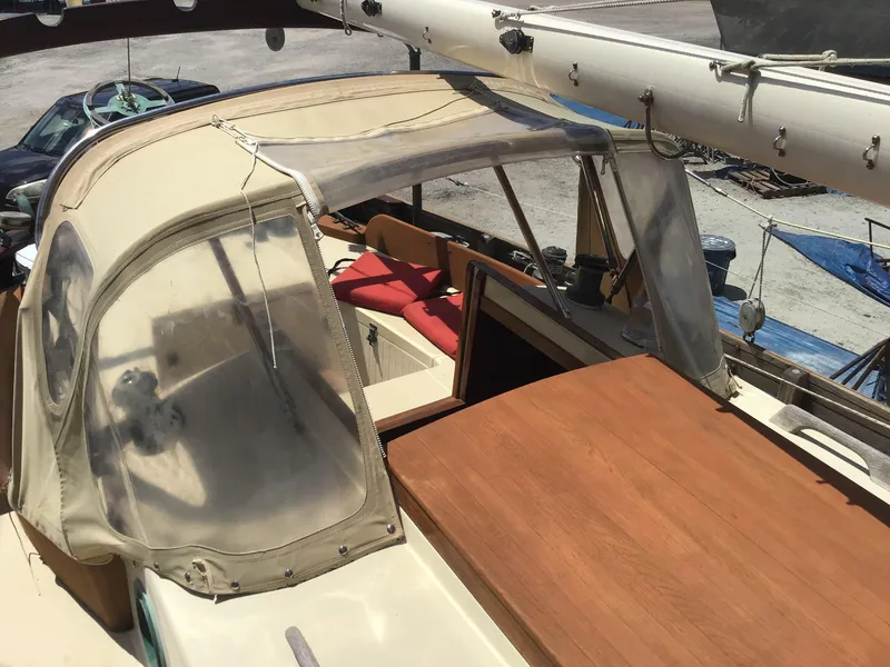 Slide: The Image of Bristol Channel Cutter 28 sailboat cockpit with canopy, year 2006. - 14