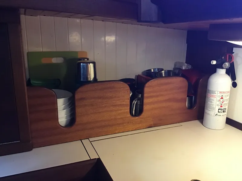 Slide: The Image of Galley area on Bristol Channel Cutter 28, 2006, featuring a fire extinguisher. - 20