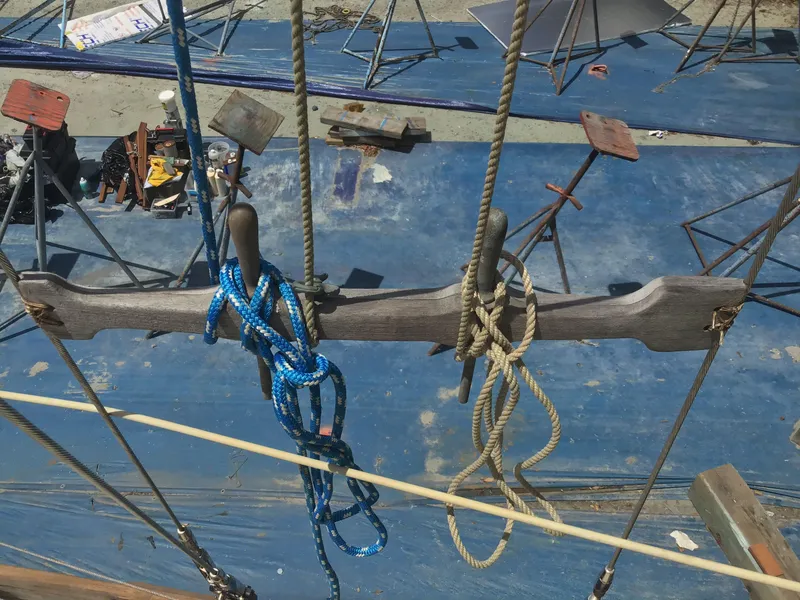 Slide: The Image of Rigging of a 2006 Bristol Channel Cutter 28 with ropes and blocks. - 37