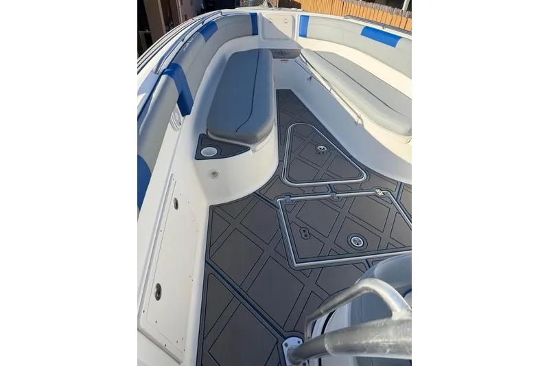 Slide: The Image of Triple Mercury Verado 350 engines on a 2007 Wellcraft 35 Scarab Sport Open boat. - 6