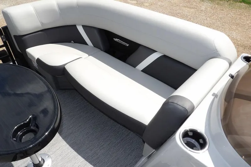 Slide: The Image of Luxurious seating on 2026 Sylvan X3 CLZ DH pontoon boat with sleek design and comfort. - 10