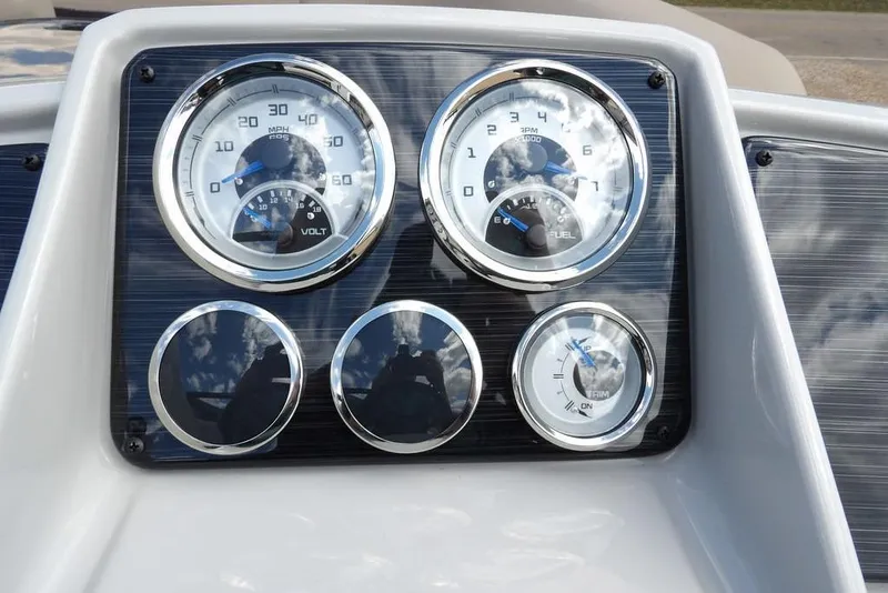 Slide: The Image of Dashboard of 2026 Sylvan X3 CLZ DH boat with gauges and controls. - 24