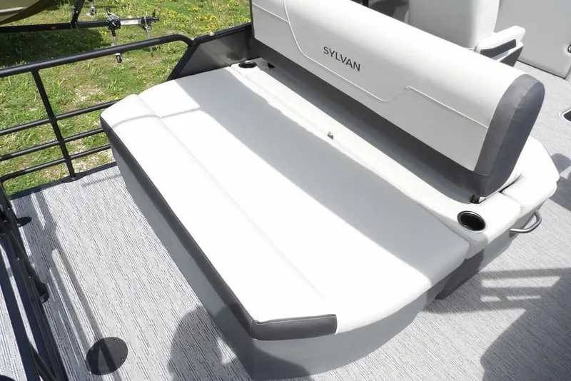 Slide: The Image of 2026 Sylvan X3 CLZ DH boat seat with cup holder on deck. - 31