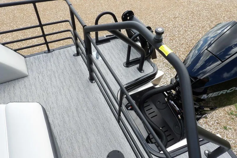 Slide: The Image of Rear deck view of 2026 Sylvan X3 CLZ DH boat with Mercury outboard motor. - 35