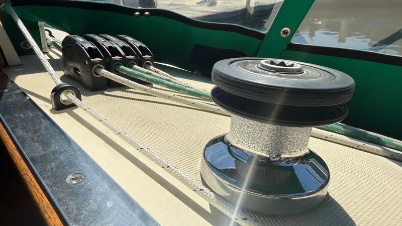 Slide: The Image of Winch and rope system on a 1981 Sabre 28 sailboat deck. - 45
