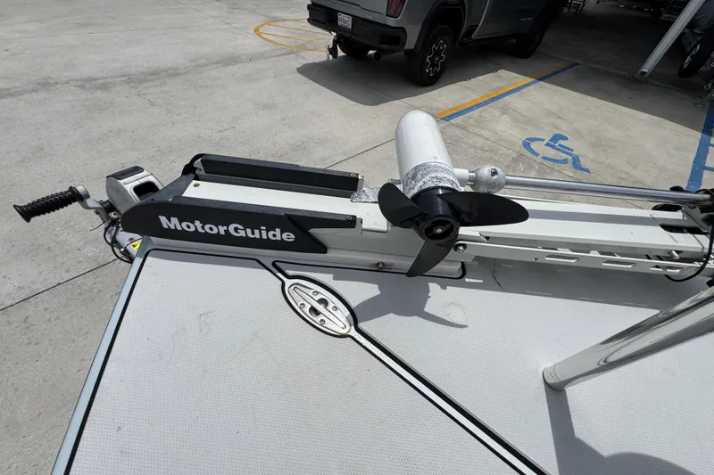 Slide: The Image of Hell's Bay Professional 2016 boat with MotorGuide trolling motor on a concrete surface. - 20