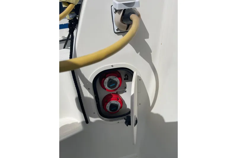 Slide: The Image of Battery switches and power cable on a 1996 Bayliner 3255 Avanti boat. - 16