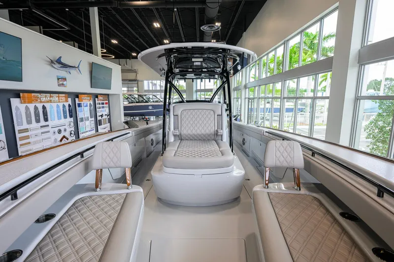 Slide: The Image of 2026 Valhalla Boatworks V-37 interior with luxurious seating and modern design. - 10