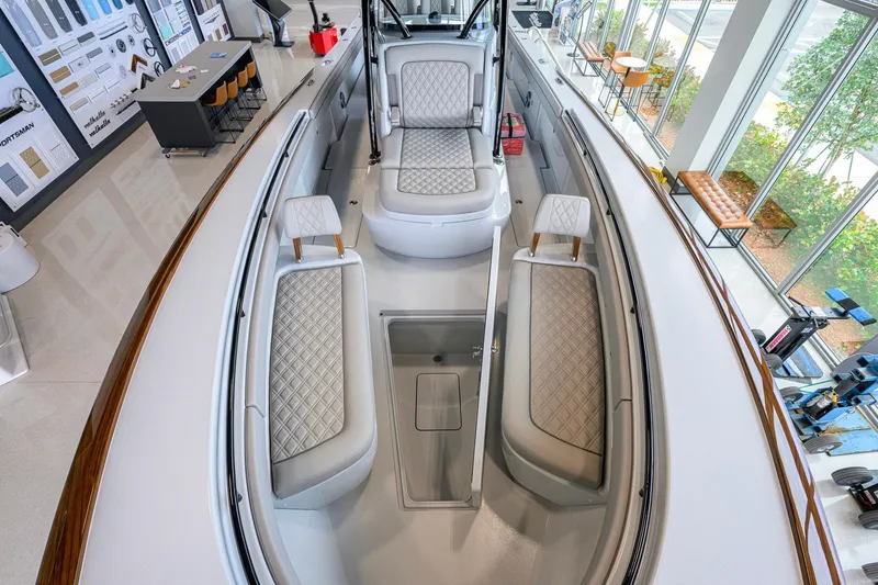 Slide: The Image of 2026 Valhalla Boatworks V-37 interior with luxurious seating and modern design. - 13