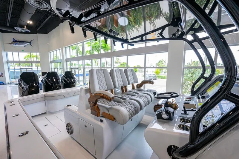 Slide: The Image of Interior view of 2026 Valhalla Boatworks V-37, showcasing luxurious seating and modern controls. - 23