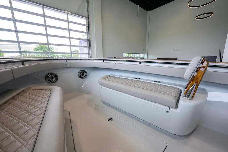 Slide: The Image of 2026 Valhalla Boatworks V-37 interior with luxurious seating and modern design. - 5