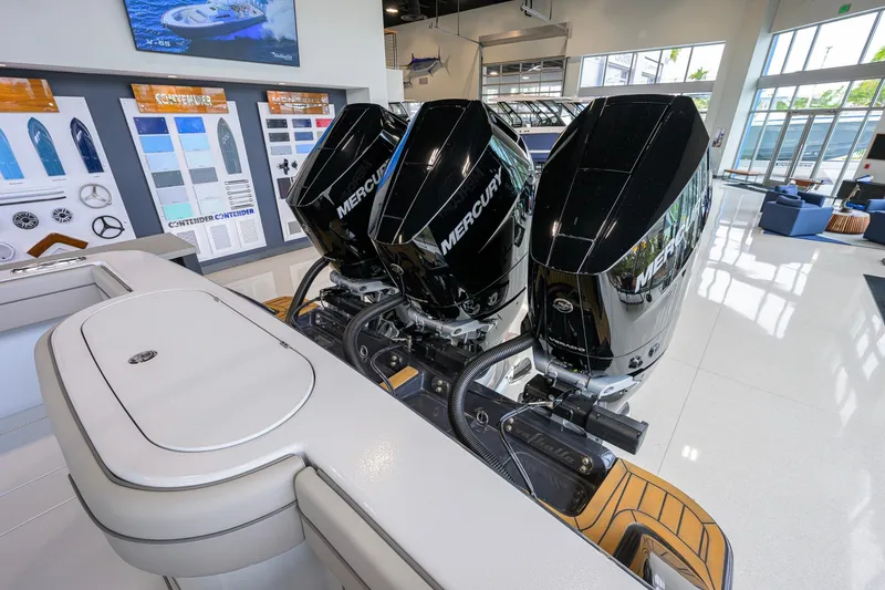Slide: The Image of 2026 Valhalla Boatworks V-37 with triple Mercury engines in showroom display. - 50