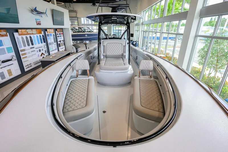 Slide: The Image of 2026 Valhalla Boatworks V-37 interior with luxurious seating and modern design. - 7