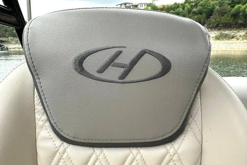 Slide: The Image of Close-up of 2018 Harris Grand Mariner 250 seat with logo embroidery. - 55