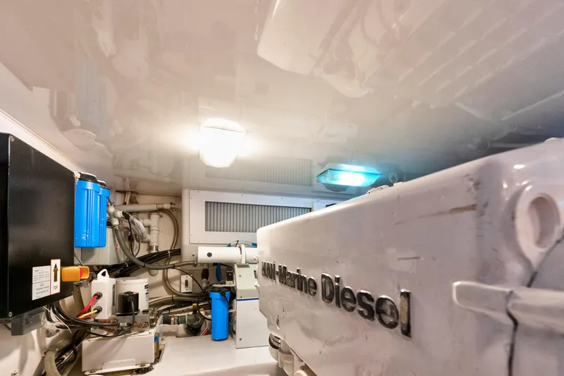 Slide: The Image of Engine room of 2009 Viking 50 Convertible yacht with marine diesel engine. - 37