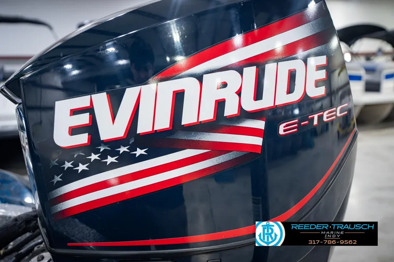 Slide: The Image of Evinrude E-TEC outboard motor with American flag design on a 2007 Ranger 188 VS boat. - 52