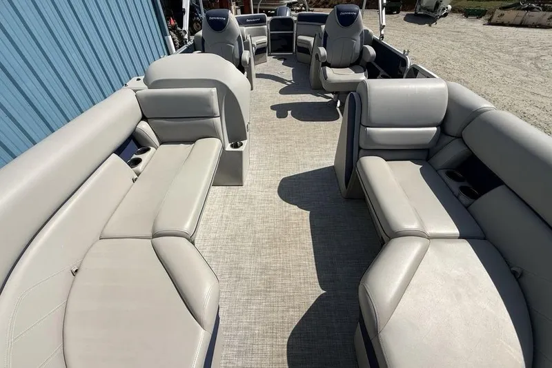 Slide: The Image of 2022 Berkshire 24RFX LE pontoon boat interior with spacious seating and modern design. - 29