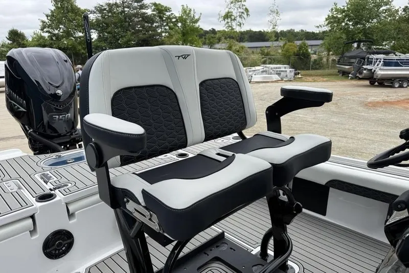 Slide: The Image of Dual seating on 2026 Tidewater 2500 Carolina Bay boat, featuring Yamaha 350 engine. - 17