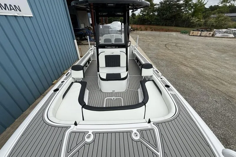 Slide: The Image of 2026 Tidewater 2500 Carolina Bay boat interior with sleek seating and modern design. - 48