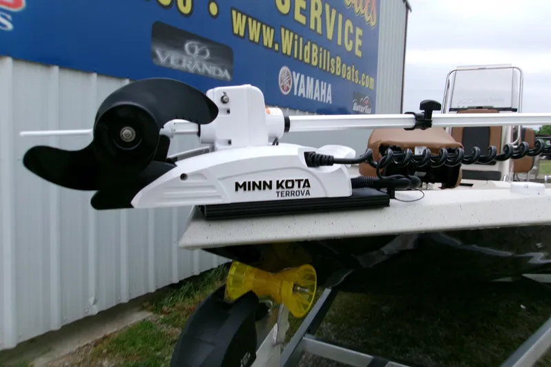 Slide: The Image of Minn Kota Terrova motor on 2026 Xpress H22B Bay boat, outdoor display. - 17
