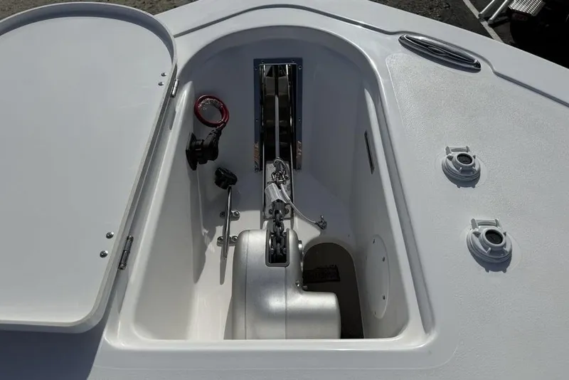 Slide: The Image of Anchor compartment of 2026 Tidewater 232 LXF boat, featuring modern design and equipment. - 6