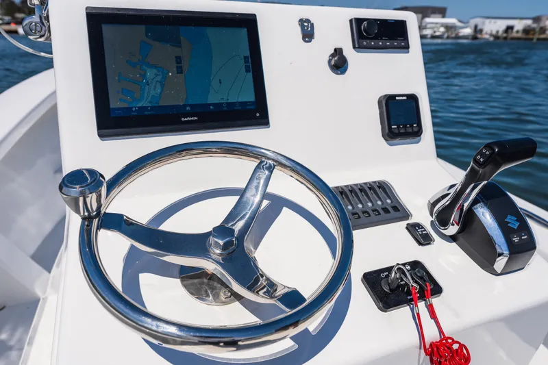 Slide: The Image of 1979 Privateer 20 boat helm with Garmin navigation system. - 8