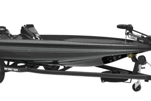 The Image of 2026 Skeeter ZX150 boat on trailer, side view, sleek design. - 1