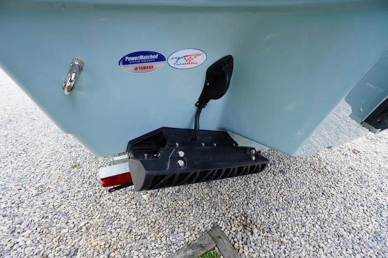 Slide: The Image of 2026 Tidewater 232 SS boat stern with Yamaha PowerMatched system warranty sticker. - 77