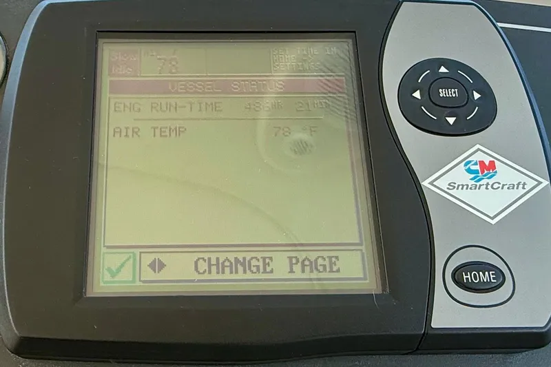 Slide: The Image of SmartCraft display on 2006 Tiara Yachts 3600 Sovran showing engine runtime and air temperature. - 27