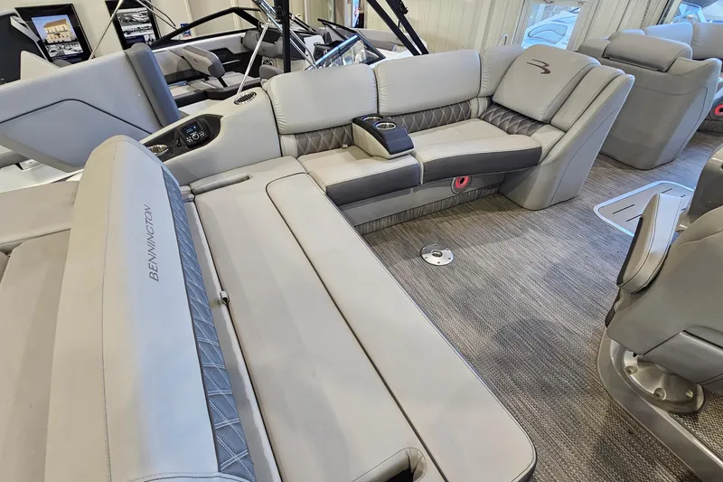 Slide: The Image of Luxurious interior of 2020 Bennington 23 R Swingback pontoon boat with plush seating. - 11
