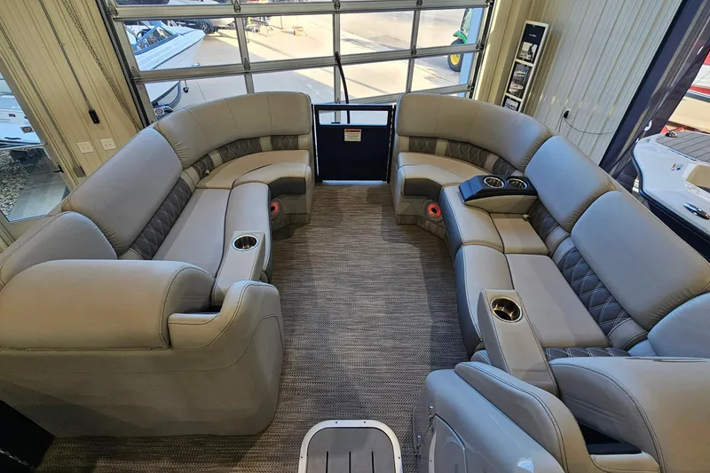 Slide: The Image of Luxurious interior of 2020 Bennington 23 R Swingback pontoon boat with plush seating. - 15